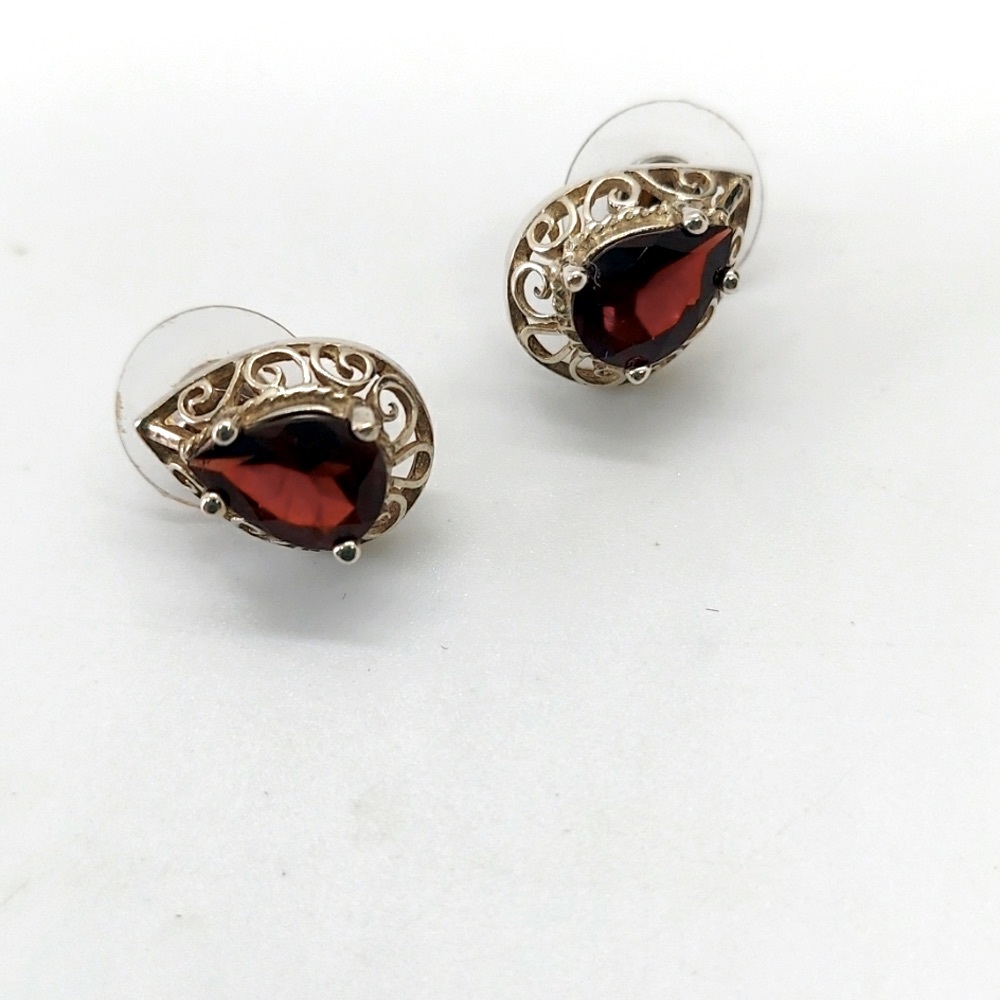 Beautiful Ruby Sterling Silver Pierced Etched Ear… - image 1